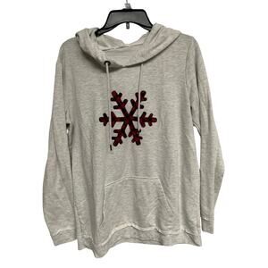 Maurices Gray Plaid Snowflake Hoodie Size L Cozy Winter Pullover Sweatshirt